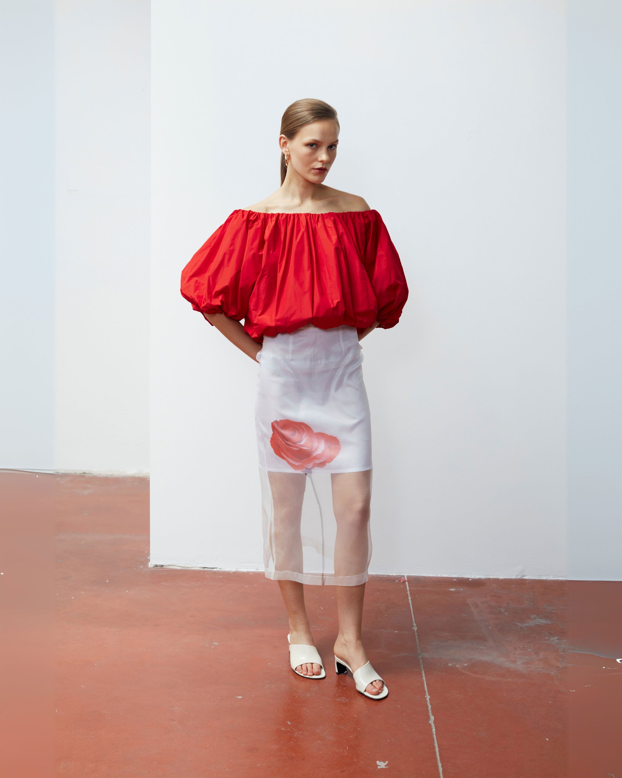 Everly Ruffle Tafetta Blouse Red main image 0