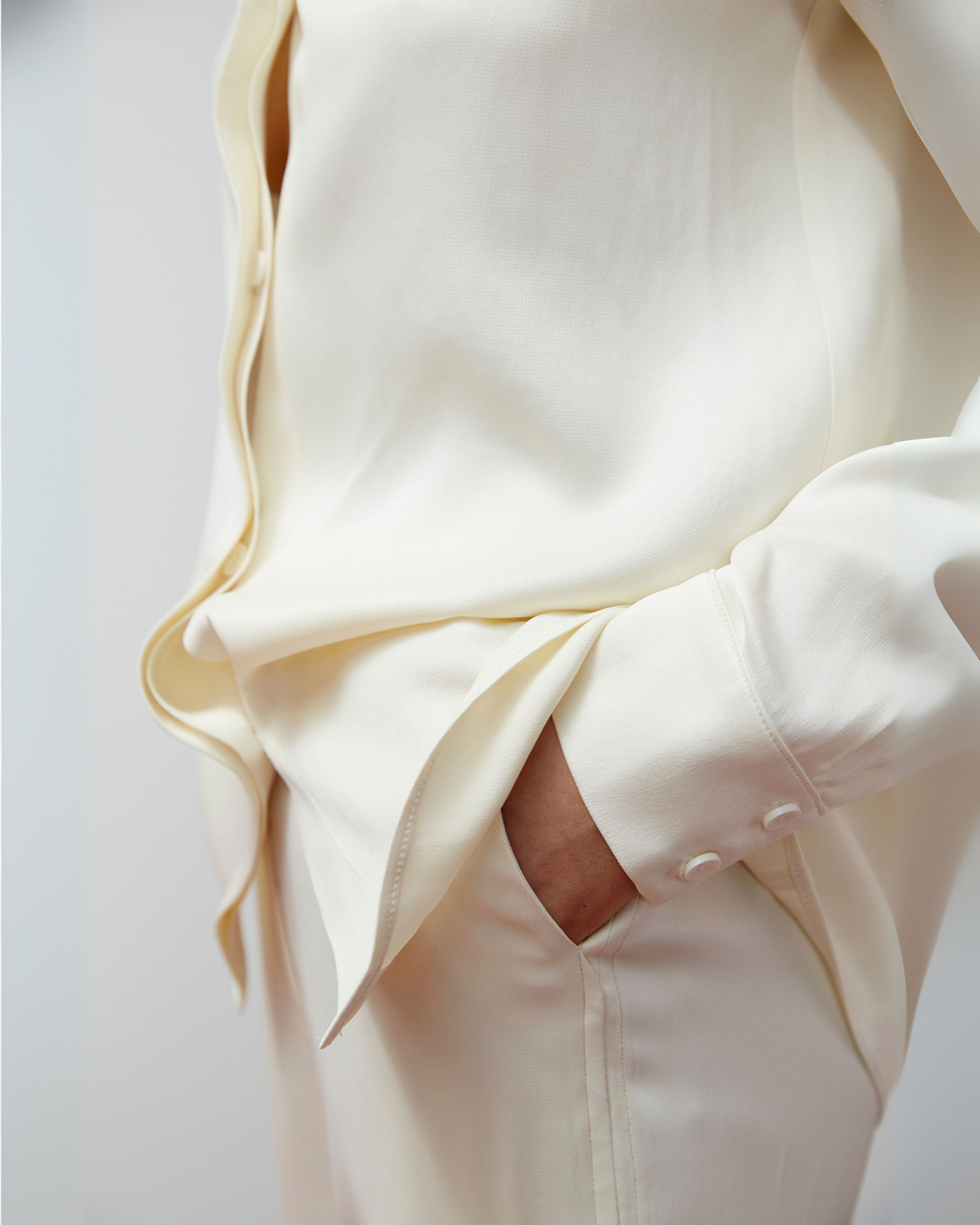 Flare Satin Trousers Ecru