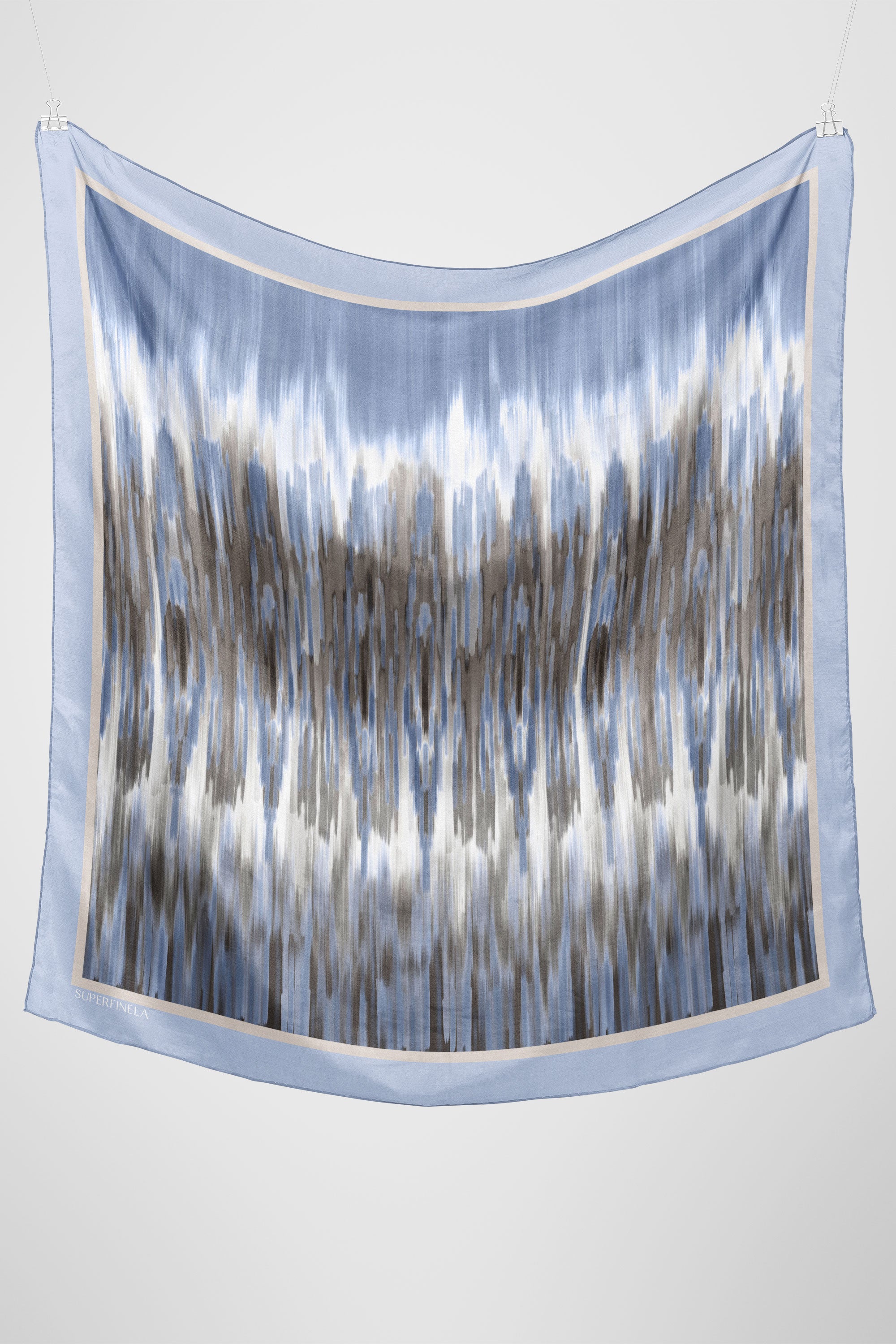 Blue Patterned Silk Scarf
