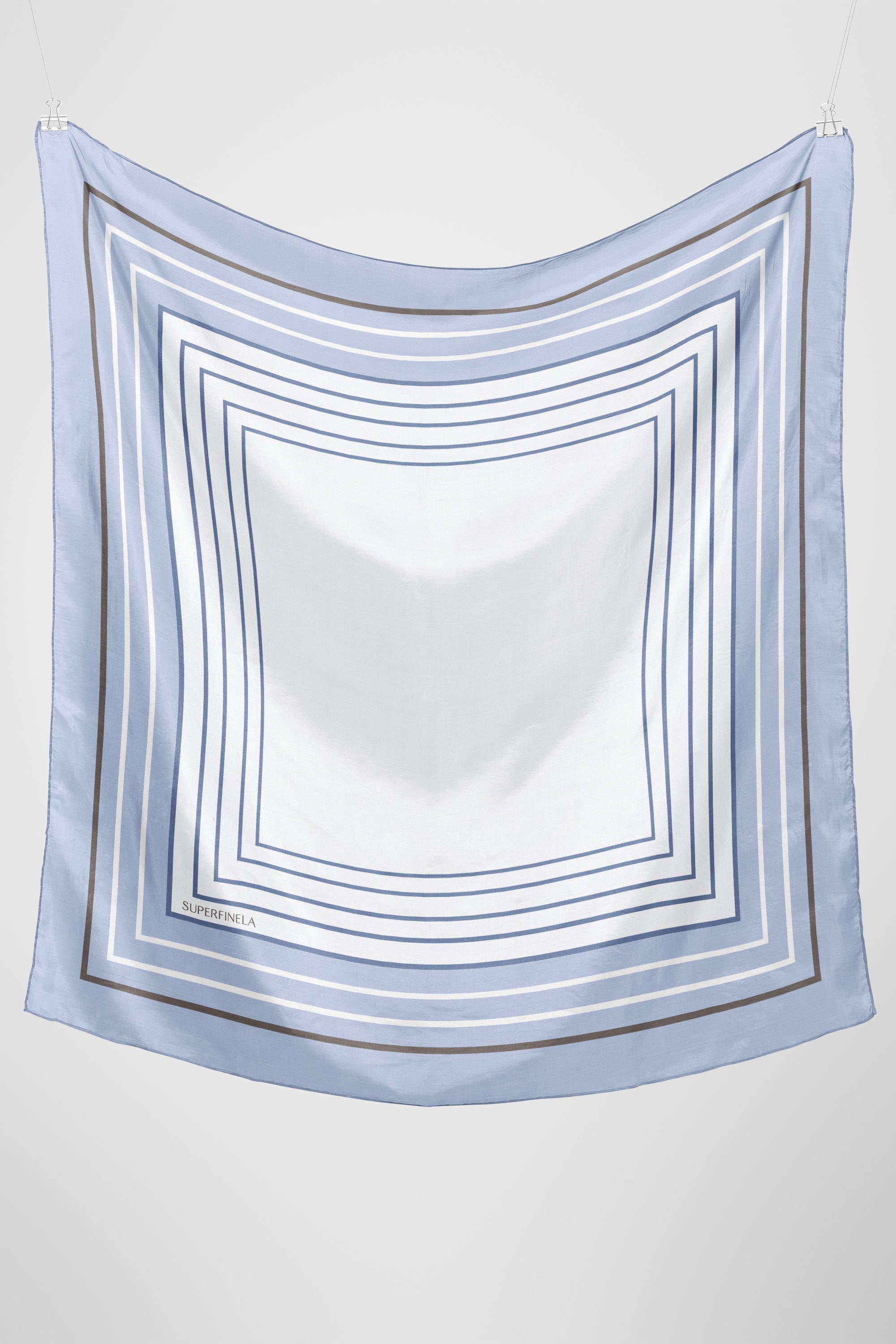 Blue Geometric Patterned Silk Scarf