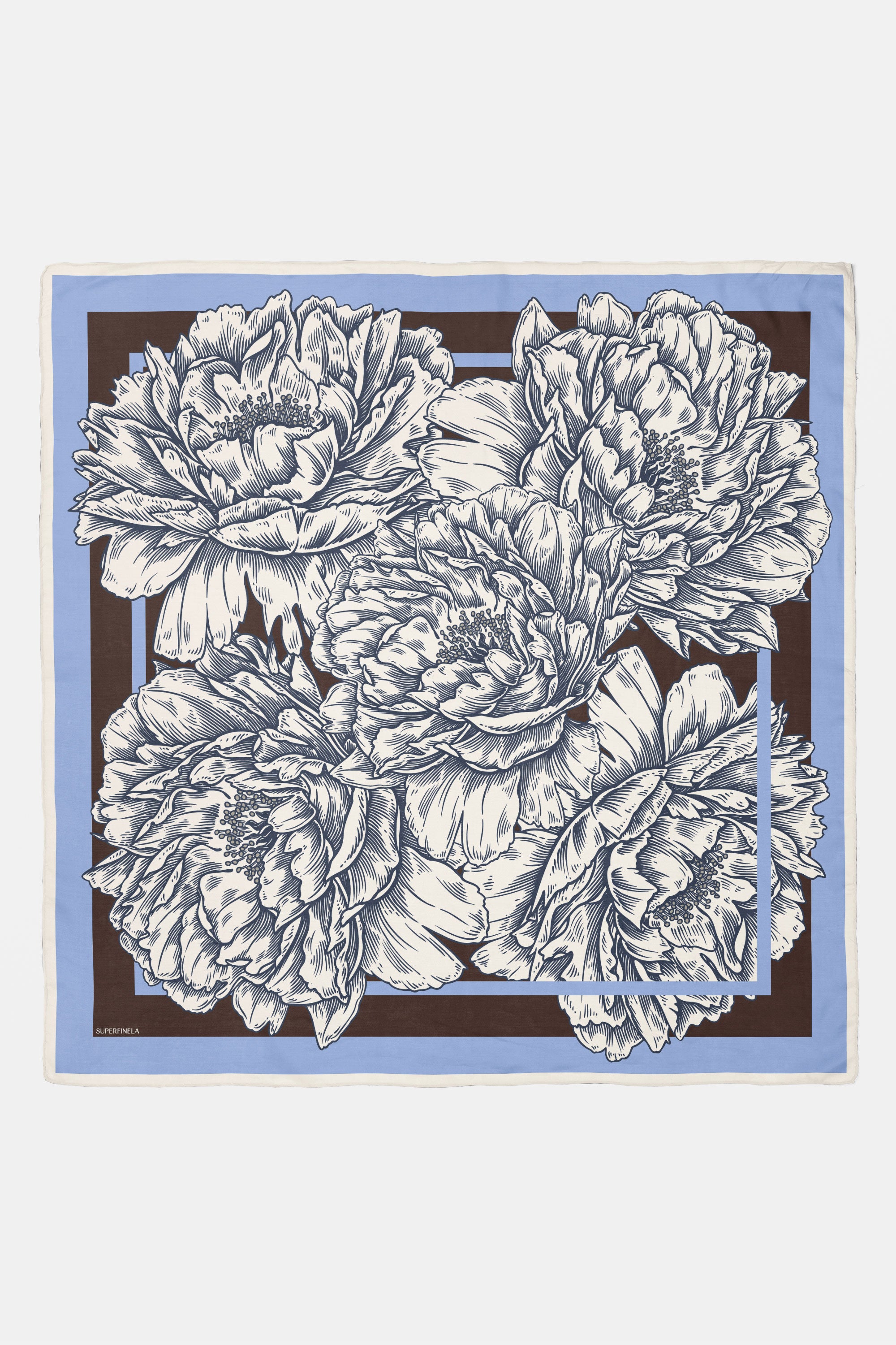 Blue Floral Patterned Silk Scarf