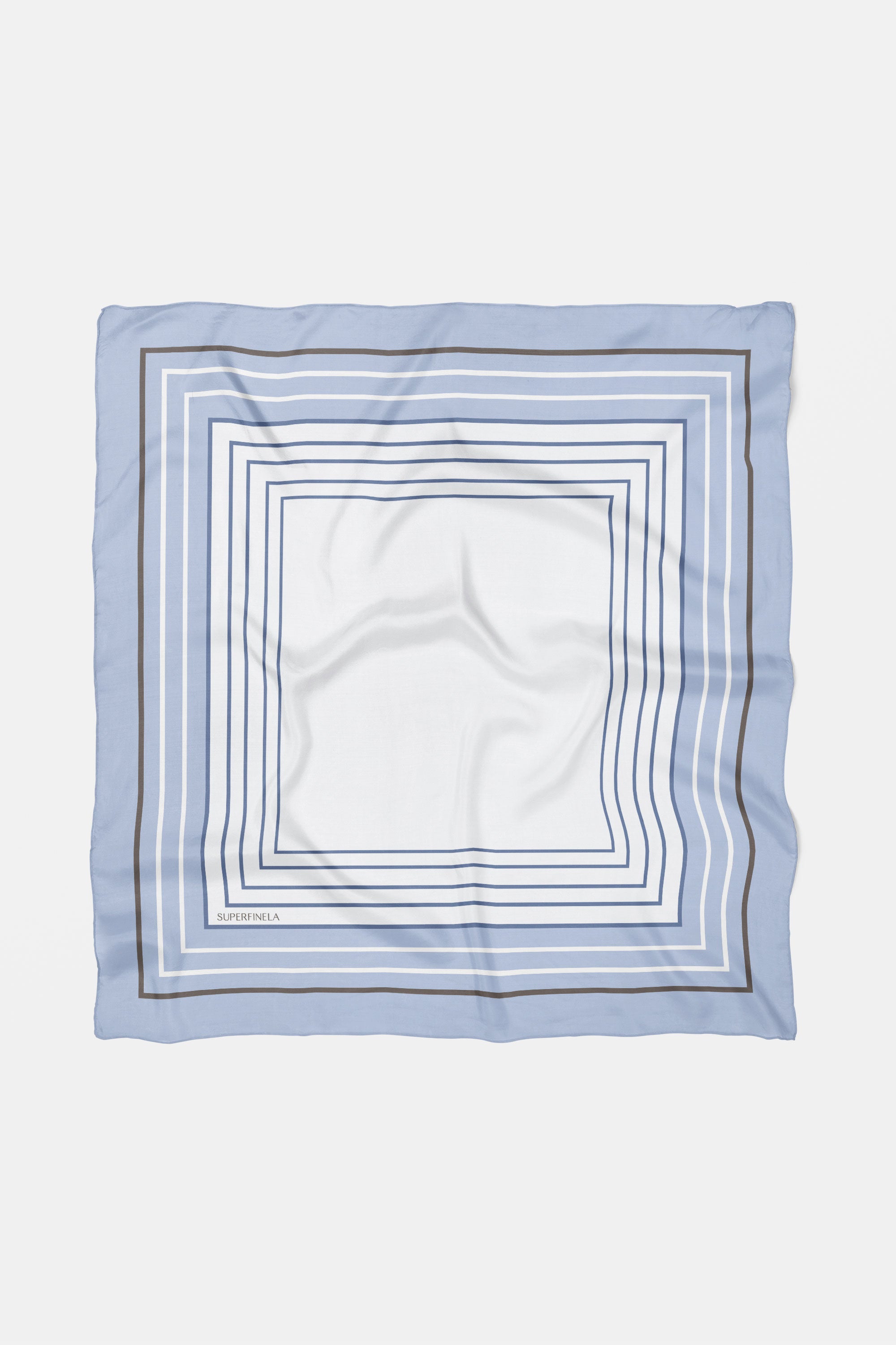 Blue Geometric Patterned Silk Scarf