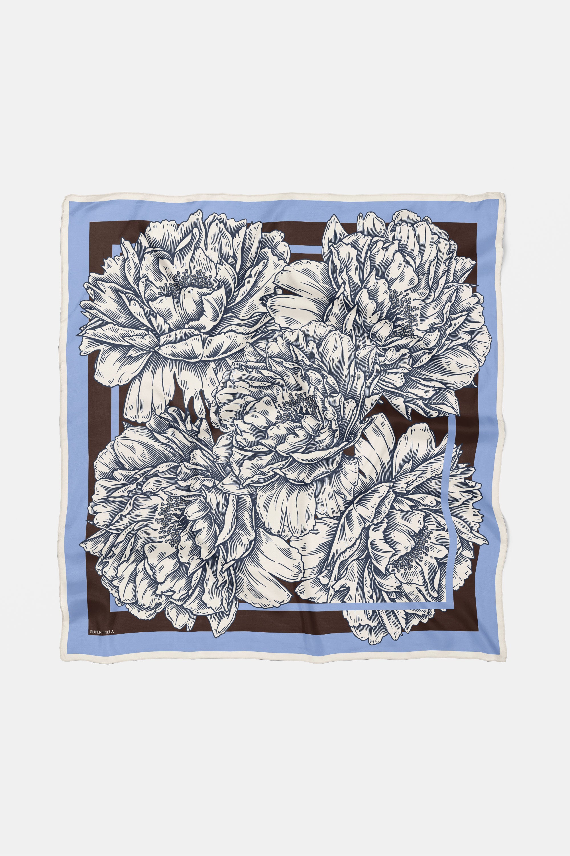 Blue Floral Patterned Silk Scarf